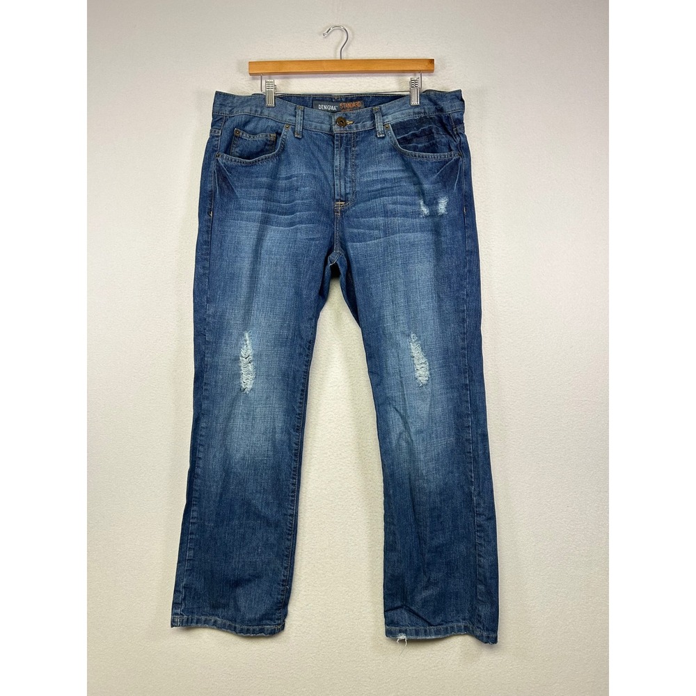 Distressed Grunge Denigma Mens 36x30 Blue Straight Fit Standard Denim Jeans